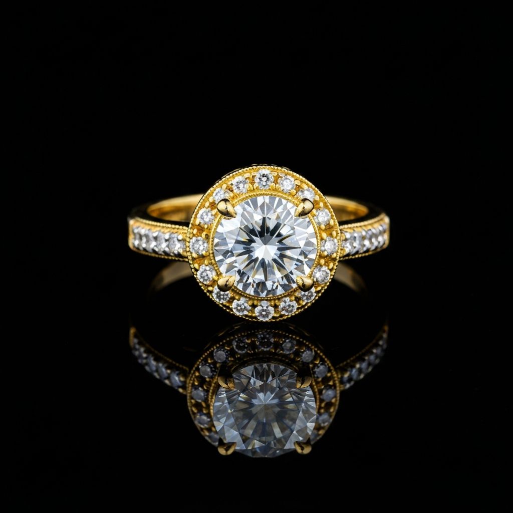 Stunning diamond engagement ring with brilliant solitaire diamond in elegant gold band
